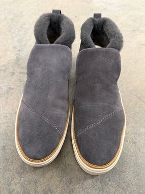 Toms Women's Charcoal Suede Slip-On Loafers with Fur Collar
